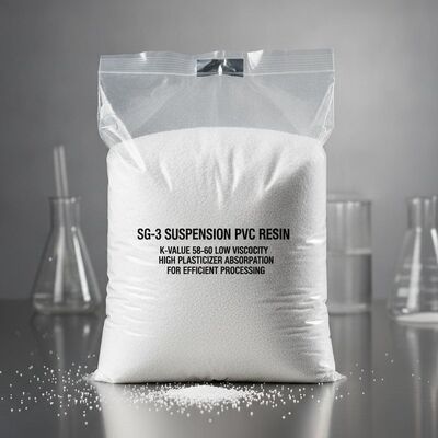 Résine PVC en suspension SG-3 avec indice K de 58-60, faible viscosité et absorption élevée de plastifiant pour profilés et tuyaux en PVC