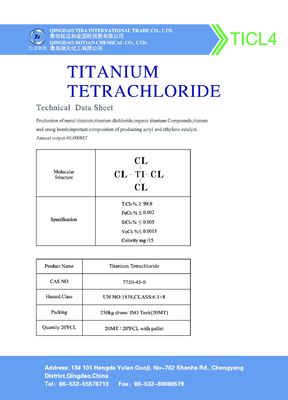 99,9% paquet industriel de réservoir d'OIN du tétrachlorure TiCl4 CAS 7550-45-0 de titane 250kg